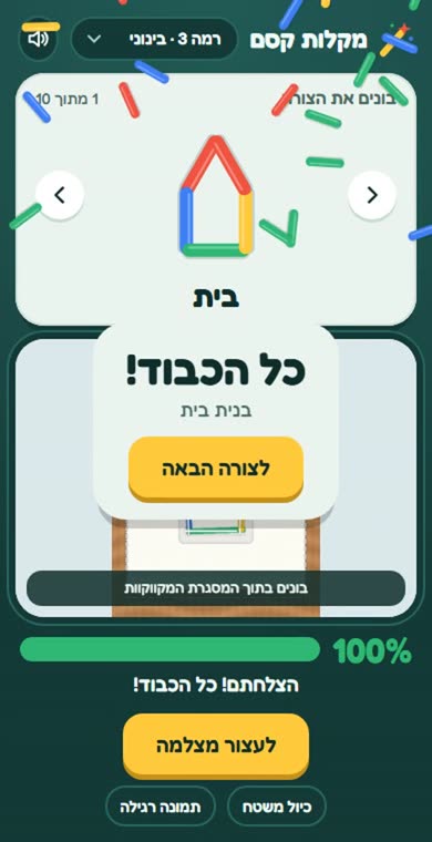 הכיתוב כל הכבוד ומקלות צבעוניים נופלים